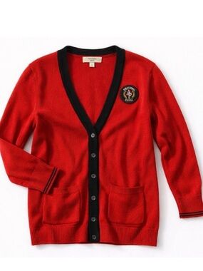 Abercrombie Fitch Red Cardigan Sweater V Neck Crest Logo Preppy S